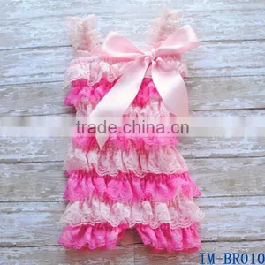 Boutique Remakes Newborn Baby Girls Pink Lace Ruffles Rompers With Bow IM-BR010 thumbnail-1