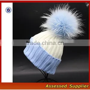 Custom Fashion Real Raccoon Fur Pom Pom Hat Beanie Cap for Wholesale Free Samples-T69-ZT thumbnail-1