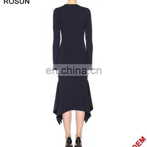 Women Fashion Asymmetric Hem Wool Rib Sweater Dress thumbnail-3