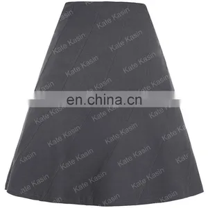 Kate Kasin Multi Panel Scallop Seam High Stretchy Dark Grey A-Line Skirt KK000291-2 thumbnail-4