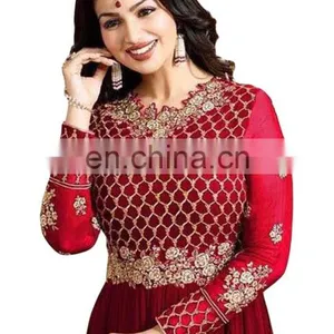 Women's Royal Red Color Engagement Wear Anarkali Suits Semi Stitched Suits 2017 thumbnail-2