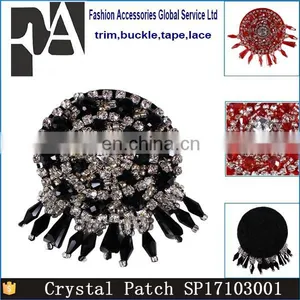Fashion Red Black Round Design Beaded Crystal Tassel Fringe Patches for Bag Clothes thumbnail-1
