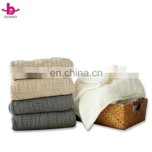 China Supplier Large Size 100% Polyester, Shu Velvet 2 in 1 Weighted Grey Elegant Cable Knit Fluffy Throw Blanket thumbnail-1
