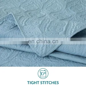 Home Bedroom Comforter 200tc 3 Pcs Woven Pillow Sham Quilt Bedspread Set thumbnail-4