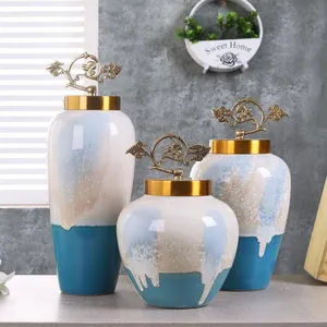 New Chinese European Style Color Glaze Blue White Ceramic Vase For Dining Room Decor thumbnail-1
