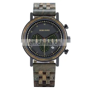 BOBO BIRD OEM Creative Natural Bamboo Wood Watches Men Fashion Multifunction Quartz Wood Watch thumbnail-1