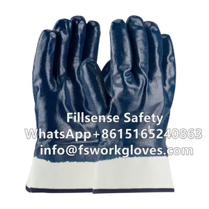 Heavy Duty Safety Cuff Cotton Jersey Liner Nitrile Fully/Half Coated Work Hand Gloves thumbnail-1