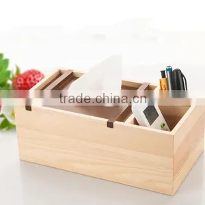 Eo-friendly Pine Wood Multi-function Tissue Storage Box for Sale thumbnail-3