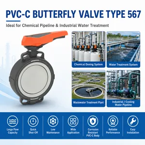 PVC-C Wafer Butterfly Valve Type 567 With Hand Lever For Chemical Pipeline thumbnail-3
