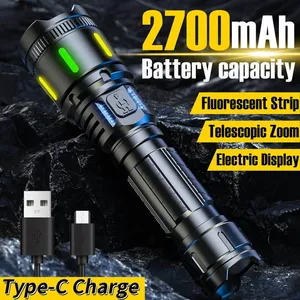 Wholesale 900LM High Brightness White Laser Flashlight Telescopic Zoom Rechargeable Torch With Dual-row Battery Indicator IP44 Waterproof thumbnail-2