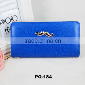 Women's Classic Multifunction PU Blue Coin Purse Wallet With Mustache thumbnail-1