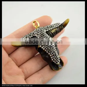 LFD-0092P ~ Charm OX Bone Ox Head Pendant With Crystal Rhinestone Paved Charms Druzy Pendants Men Women Fashion Jewelry thumbnail-1