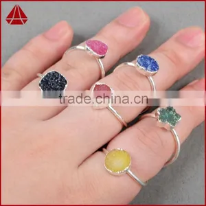Druzy Wrapped Authintic Stone Full Finger Ring in Sterling Silver Gems Ring thumbnail-1