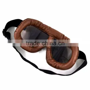 BJ-GT-009 Soft Padded Adult Brown Leather Racing Motocross Goggles thumbnail-6