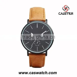 Simple Style Three Eyes Leather Band Quartz Watch for Men thumbnail-1