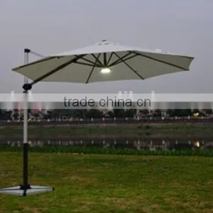 300*300 Leisure Outdoor Solar Patio Umbrella With 32 Led Lights Handle Crank and USB Charger and Marble Base thumbnail-1