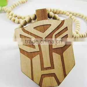 Transformer Hiphop Wood Pendant Necklace, 36'' Wooden Beaded Chain thumbnail-1
