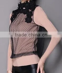 Lady Embroidery Lace Turtle Neck Wool Wholesale Sweater thumbnail-2