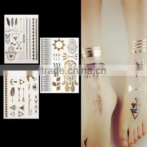 Foot Ankle Golden Tattoo Waterproof Temporary Tattoos Flash Metallic Stickers thumbnail-1