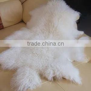 White Color Mongolian Sheep Fur Skin / Long Haired Sheep Fur Skin Quality Choice thumbnail-1