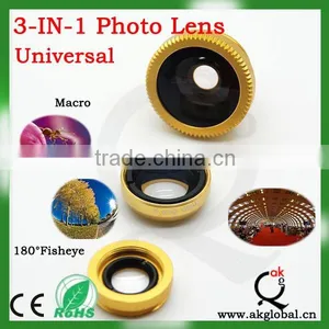 China Supplier Universal Clip 3 in 1 Lens Fisheye Wide Angle Macro Mobile Phone Lens thumbnail-1