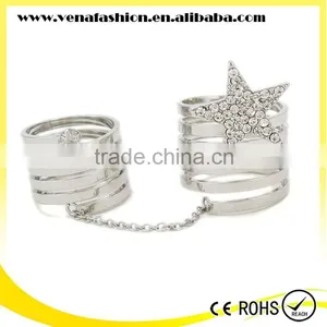Star Double Finger Ring With Chain, Double Finger Chain Ring thumbnail-2