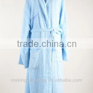 High-quality Light Blue 100%cotton Terry Cloth Hotel Bathrobe thumbnail-1