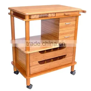 Stylish Modern Wooden Kitchen Serving Trolley With Food Keeping Drawers and Wine Bottle Holders and Casters thumbnail-4