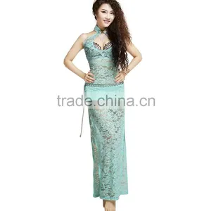 Wuchieal High Elastic Lace Belly Dance Practice Dress Bellydance Costume Without Sleeves thumbnail-3