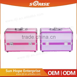 Sunrise Essential Pro Aluminum Makeup Train Case With Rolling Tray and Lock Pink Purple Colors thumbnail-1