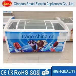 Glass Door Chiller and Freezer Supermarket Freezer Showcase Ice Cream Chest Freezer 538L thumbnail-1