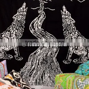 Indian Printed Wholesale Tapestry, Wolf Wall Hanging, Moon Hippie Beach Blanket, Boho Picnic Throw thumbnail-4