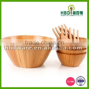 Custom Size Bamboo Wooden Salad Bowls With Serving Fork Set thumbnail-3