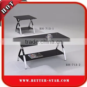 Black Tempered Glass Coffee Table, Metal Glass Coffee Table, Glass Top Coffee Table thumbnail-4