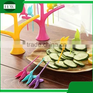 Eco Plastic Tableware Kid Cartoon Tree Humming Bird Birdie Fruit Fork Set thumbnail-5