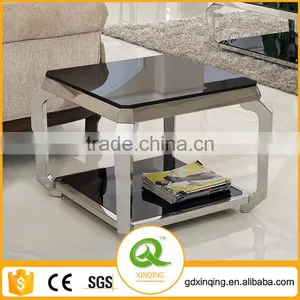 D333 Modern Stainless Steel Furniture Tempered Glass Mirror Side Table thumbnail-1