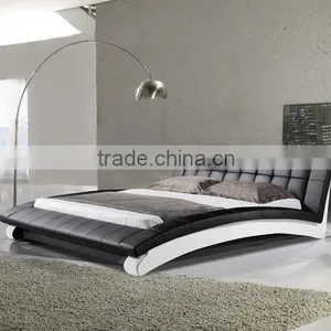 Luxury Arched Shape Black/White Leather Double Bed for Hotel thumbnail-1
