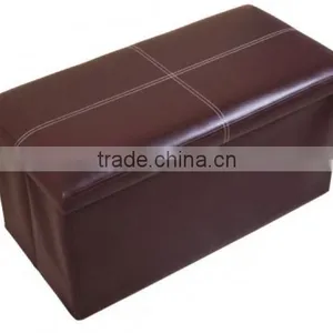Large Brown Line Design Faux Leather Storage Stool For Home/Office thumbnail-2