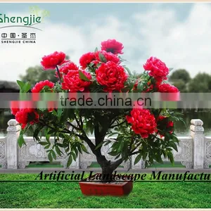 High Quality Fake Peony Flower Bonsai Led Lighted Flower,led Red Flower With Green Leaves Could Changed Light thumbnail-1