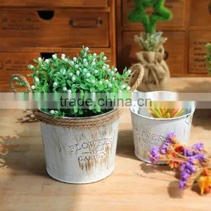 Galvanized Garden Metal Buckets Pots With Jute Rope Handle thumbnail-3