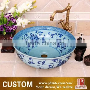 Elite White and Bule Bathroom Small Size Ceramic Wash Basin thumbnail-1