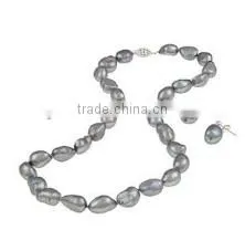 Wholesale 17" 13-14mm Grey Baroque Fresh Water Pearl Necklace and Earrings thumbnail-1