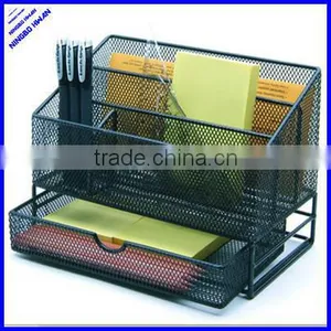 5 Divided Compartment Silver Metal Mesh Multifunction Office Holder Desk Table Organizer thumbnail-1