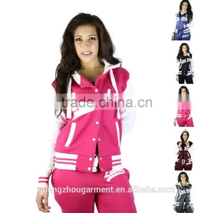 New Womens Ladies Varsity Joggers Baseball Soccer Tracksuit thumbnail-1