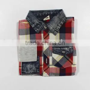 2016 New Design Boy's Shirt /100% Cotton Paid Shirt/denim Stitching thumbnail-6