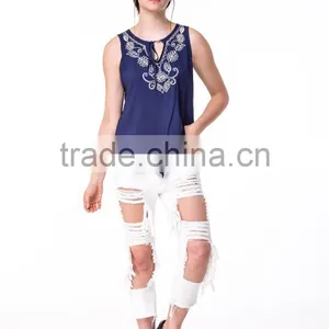 2017 New Fashion Embroidered Design Women Casual Tank Top thumbnail-2