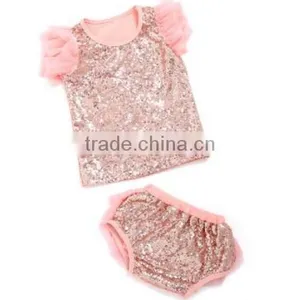 2017 Wholesale Children Boutique Clothing Baby Clothes Wear In Fall , High Quality Sequin Baby Shiny Outfits thumbnail-1