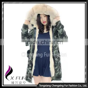CX-G-P-08D Fashion Parka Jacket Real Rex Rabbit Fur Jacket With Fox Collar thumbnail-1