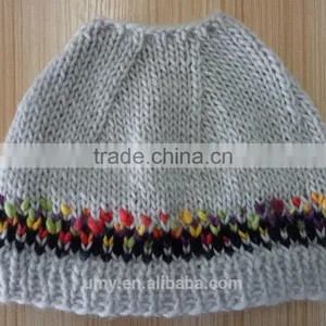 Mulit Color Messy Bun Ponytail Beanie Crocheted Hat thumbnail-1