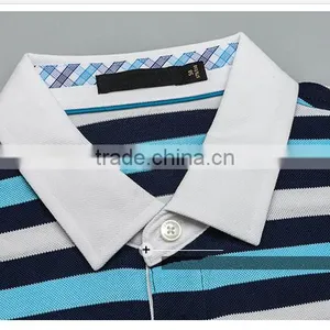 New Fashion Promotion White Collar Cheap Breathable 70% Polyester 30% Cotton Stripe Pique Polo T-shirt thumbnail-3